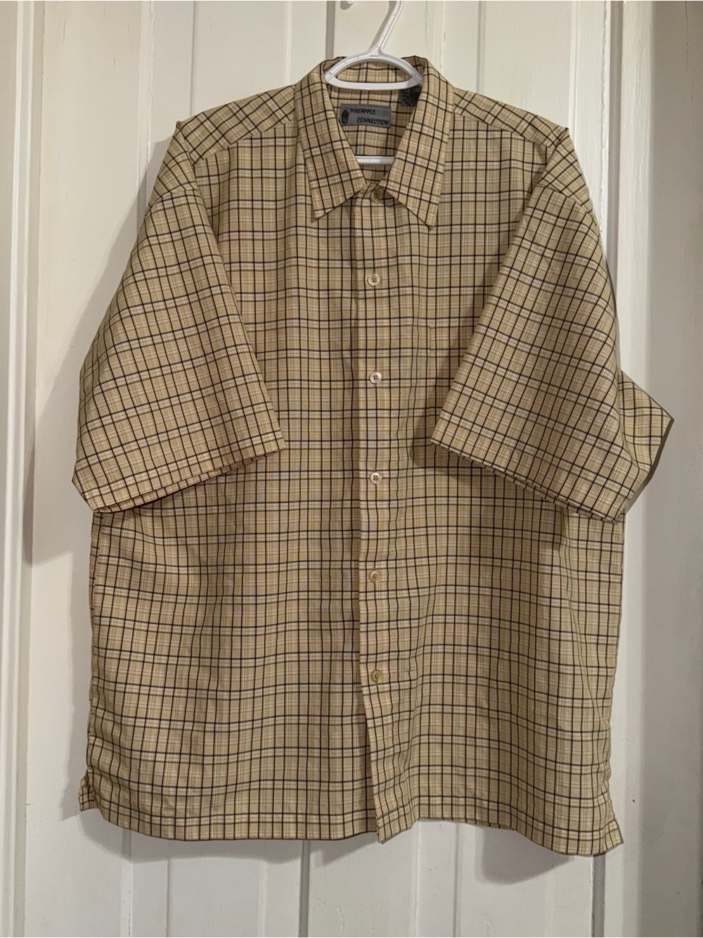 Vintage Men's size large pineapple connection Plaid Short-Sleeve Button-Up Shirt